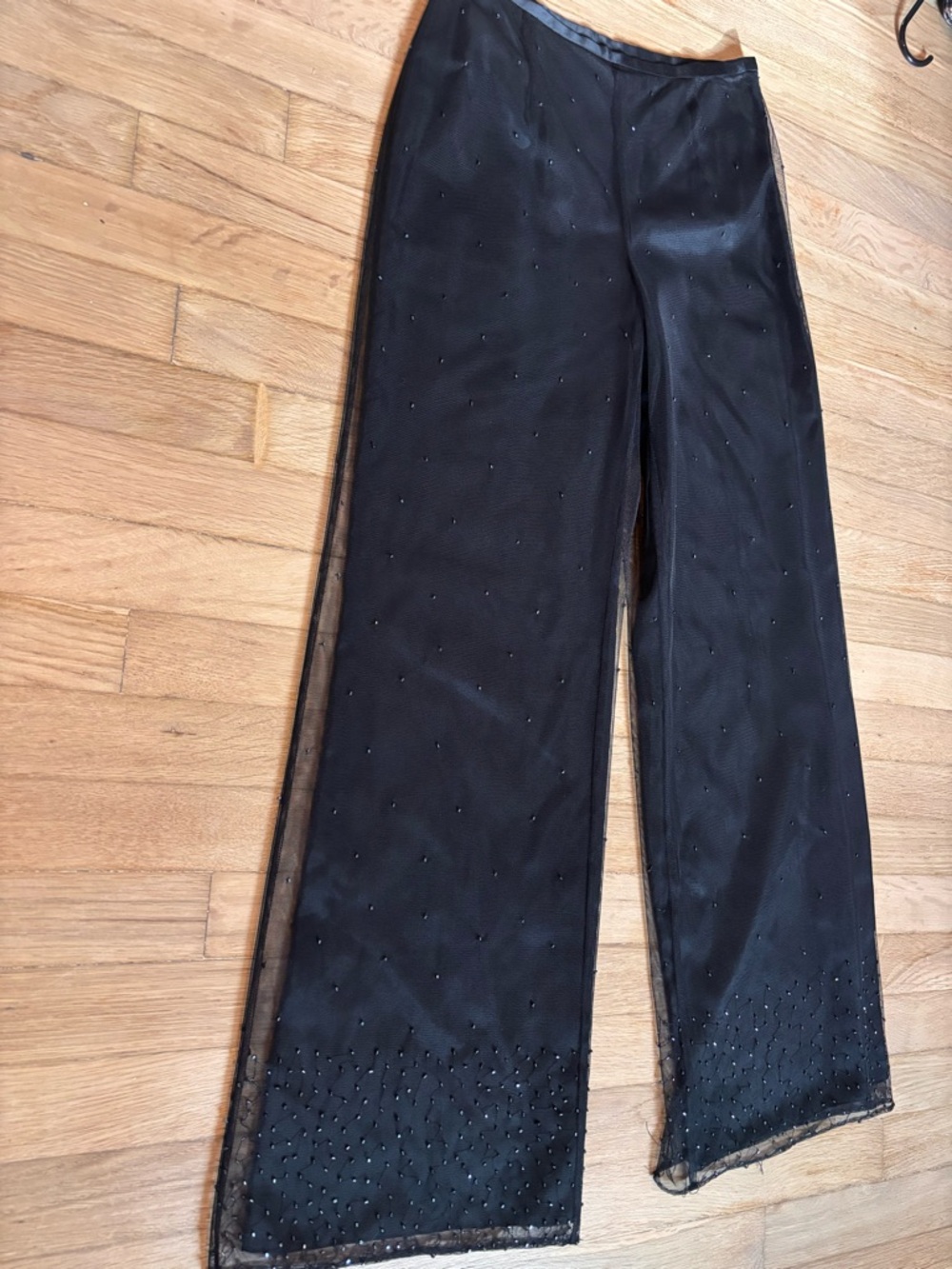 Ann Taylor Black Sheer Mesh Rhinestone Wide Leg Pants Size 2 Y2K Vintage Glam - Picture 2 of 11